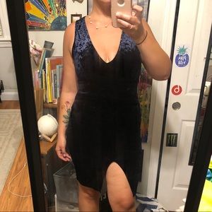 Blue velvet midi dress